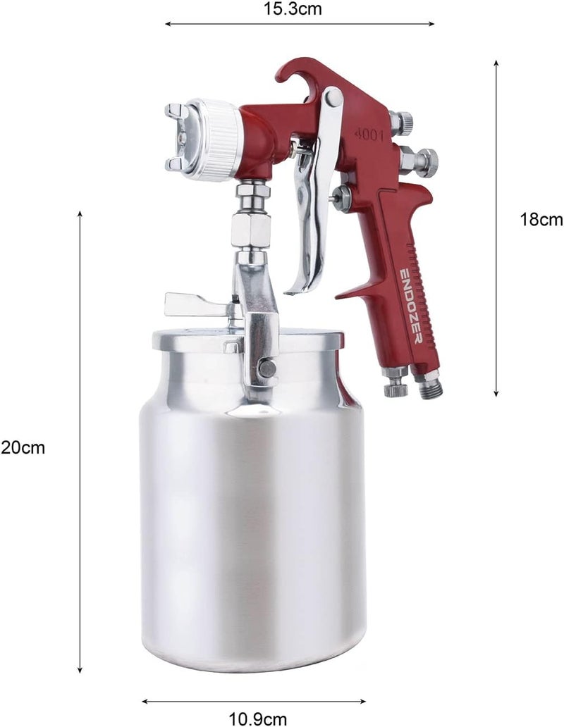 ENDOZER Professional Siphon Feed Spray Gun for Paint, Red Handle, 34 oz -1.8mm Nozzle for a Variety of Low Viscosity Paints（Red） - Image 5